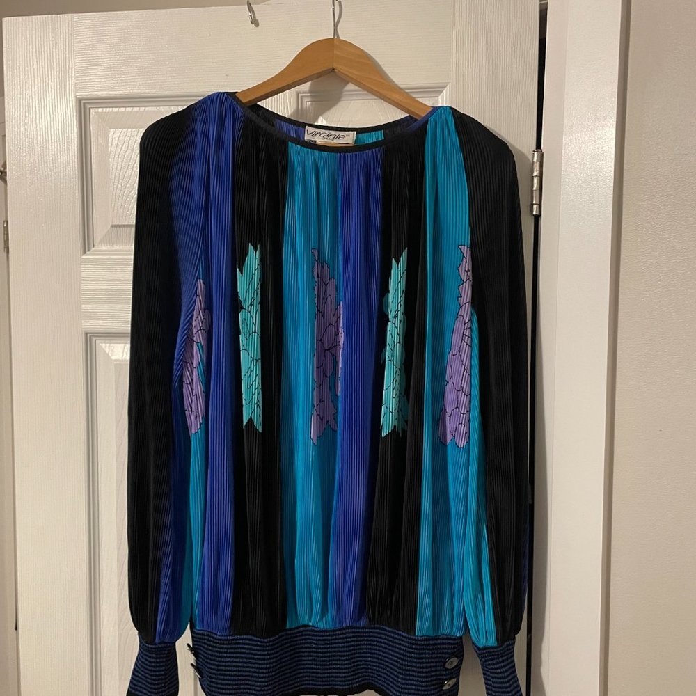 Virginie Paris  -  elegant top - black/blue color - size L - XL